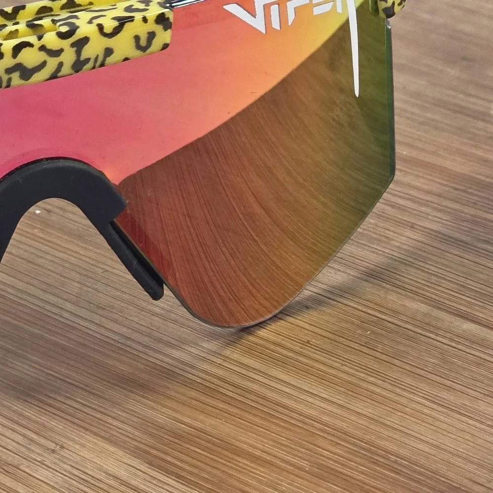 Pit Viper WYLD1 Sunglasses Mens One Size Yellow Red Mirrored Shield Leopard - Picture 9 of 16